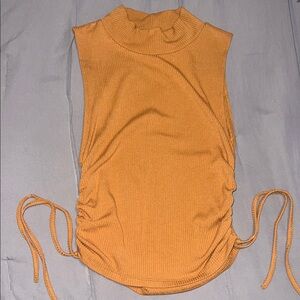 Forever 21 Ribbed Mock Neck Tank with Side Ties - Mustard Orange